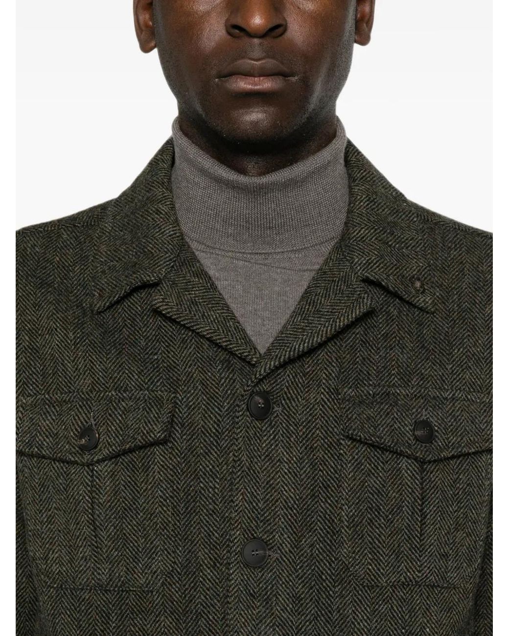Gran Sasso Green Herringbone-Weave Wool Jacket for men