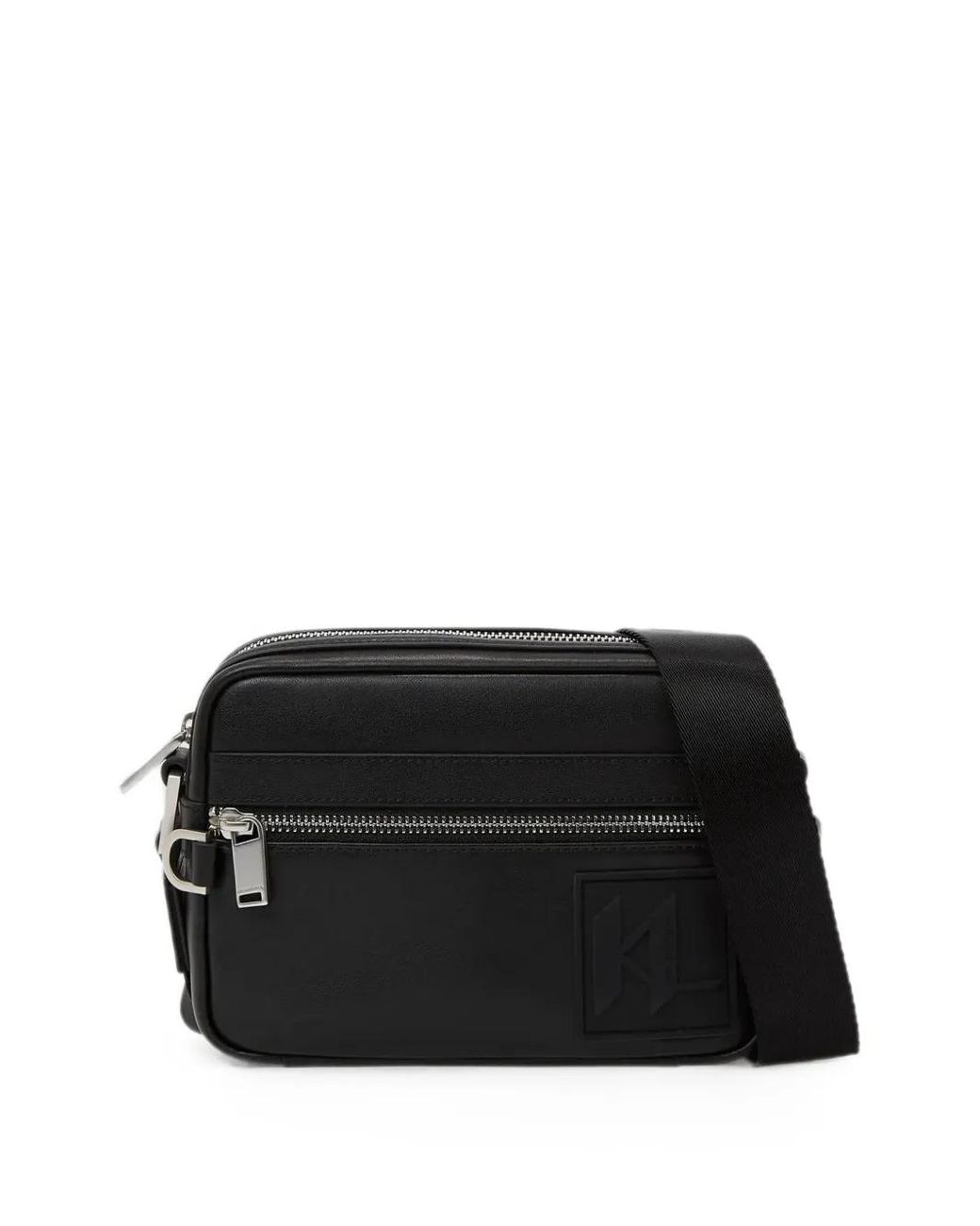 Karl Lagerfeld Black Logo-Patch Messenger Bag for men