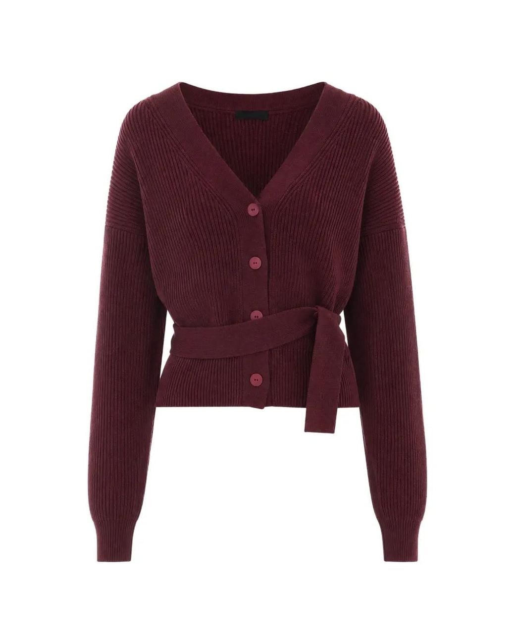 Dondup Purple Cardigan Ceinturé À Design Côtelé