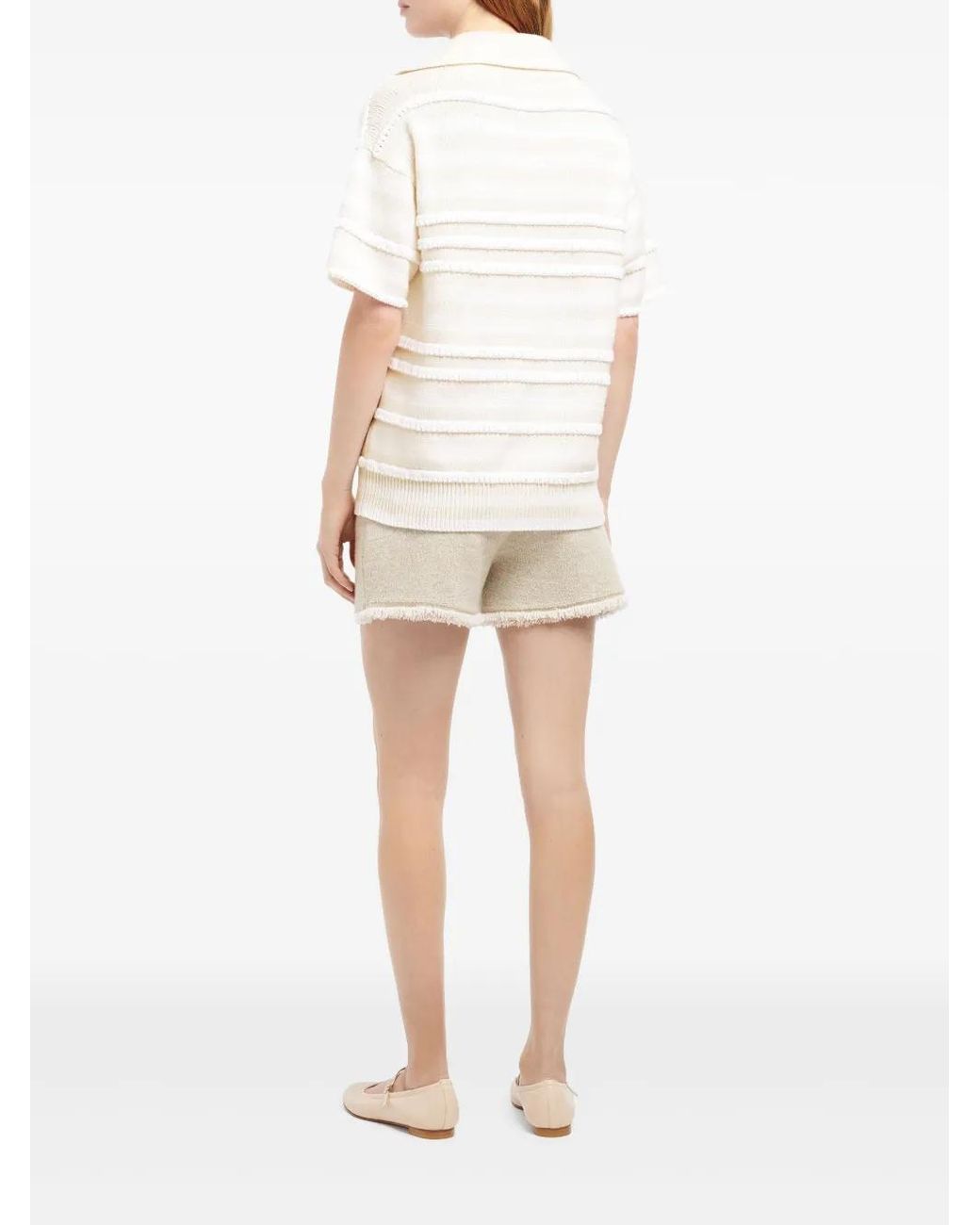 Barrie White Striped Polo Top