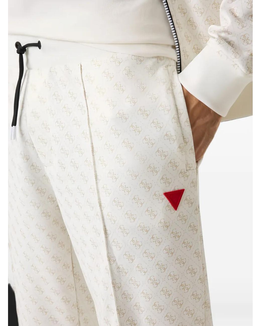 Guess White Patterned Zip Track Pants for men