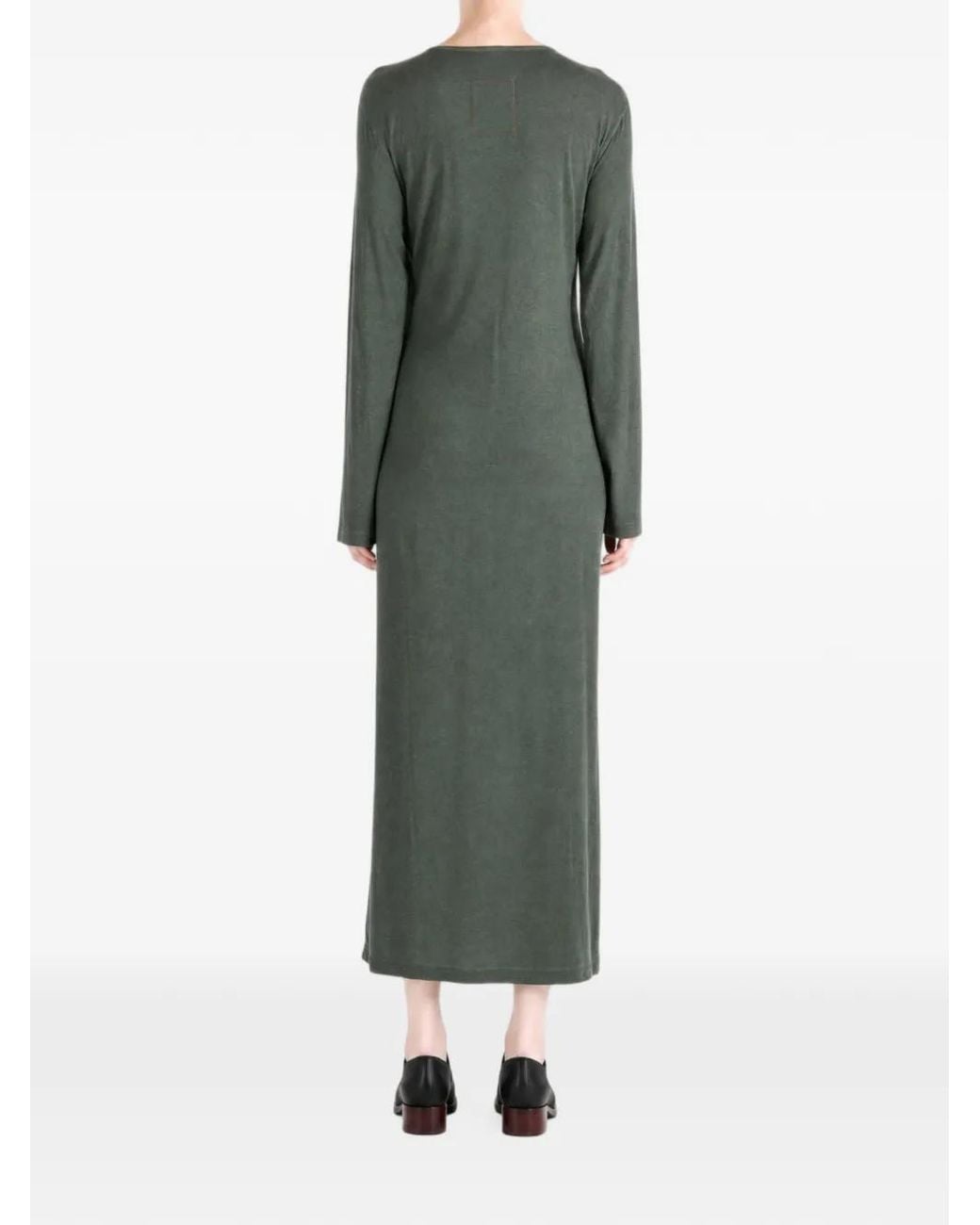 Uma Wang Gray Knot-Detail Long-Sleeve Midi Dress