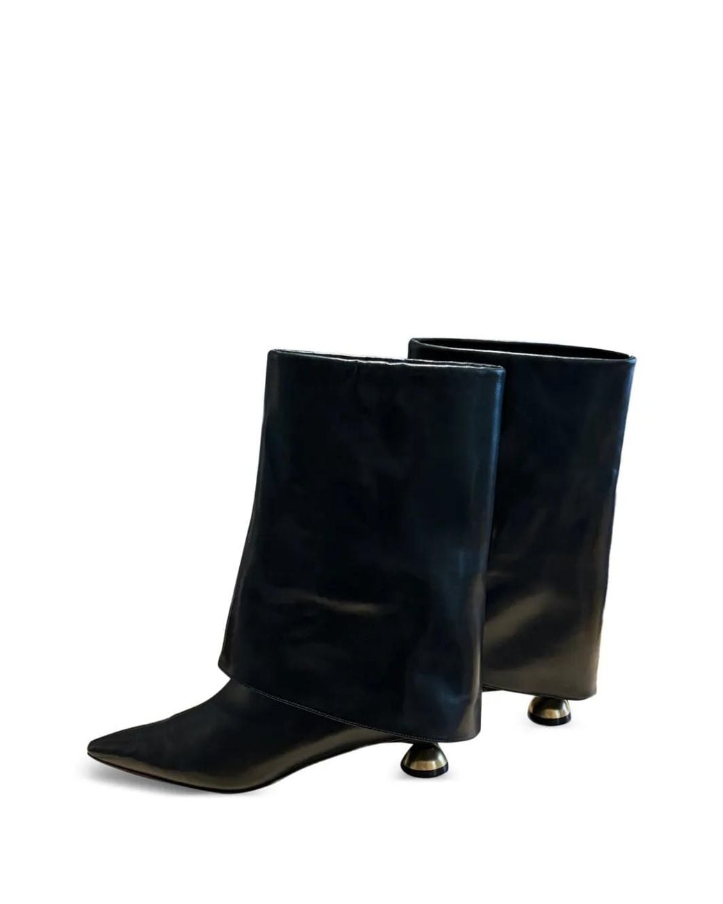 VANDA NOVAK Black Emma Fold-Over Leather Ankle Boots