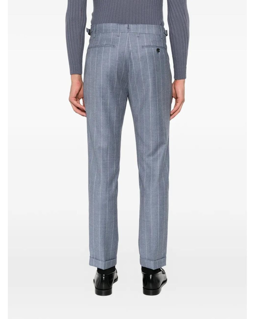 Berwich Blue Retro Pinstriped Pleated Trousers for men