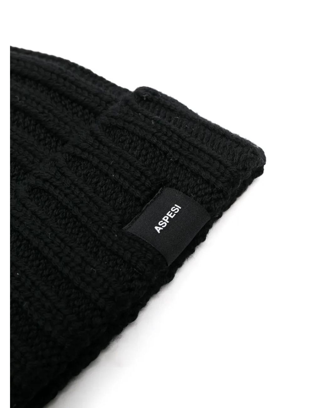 Aspesi Black Logo-Patch Ribbed Beanie for men