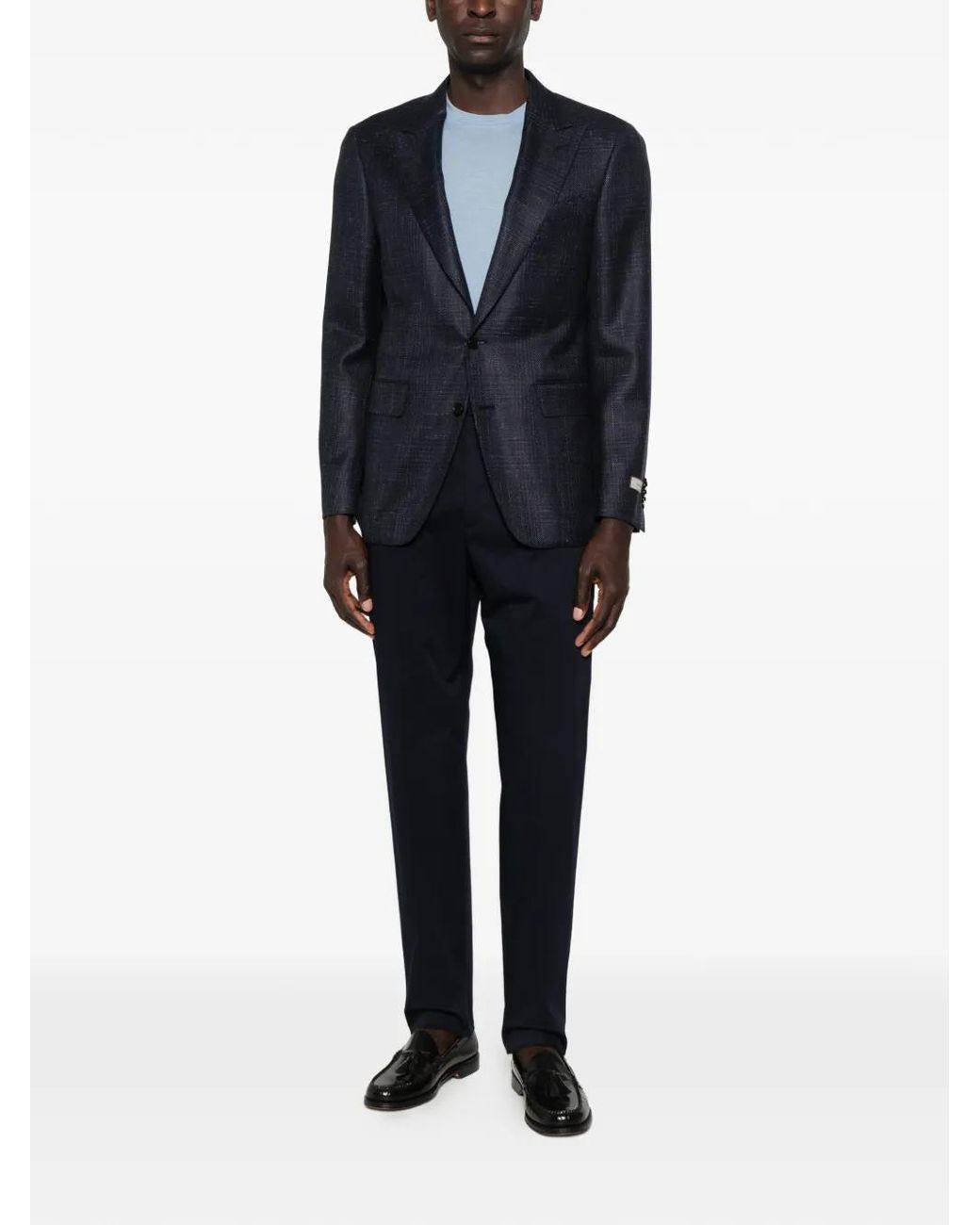 Canali Blue Check-Pattern Single-Breasted Blazer for men