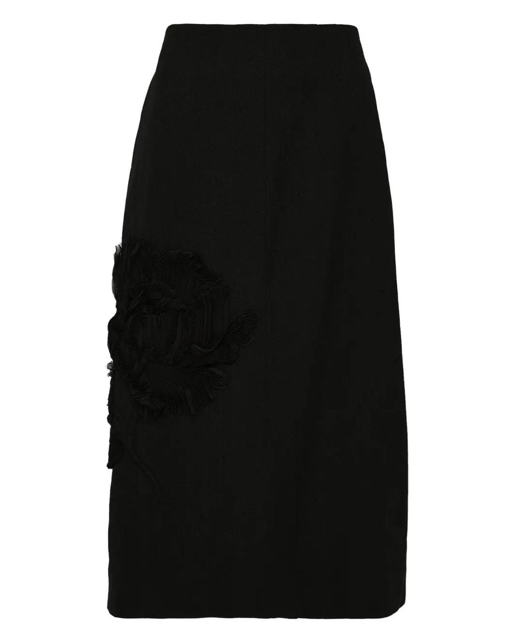 Jil Sander Black Rose-Applique Midi Skirt
