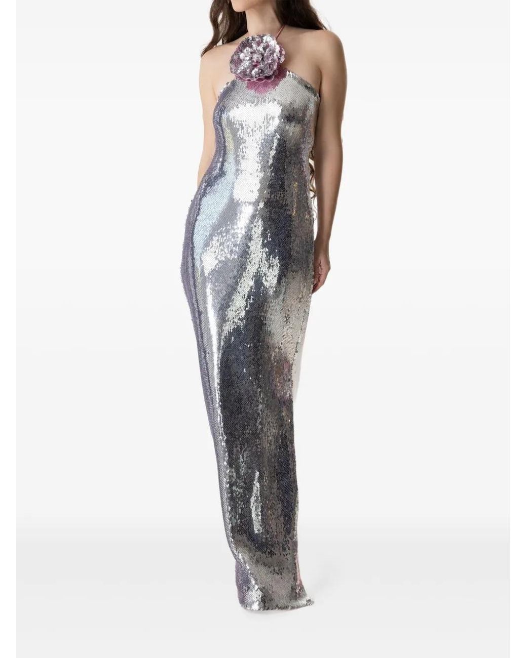 Rodarte White Sequin Flower-Appliqué Dress