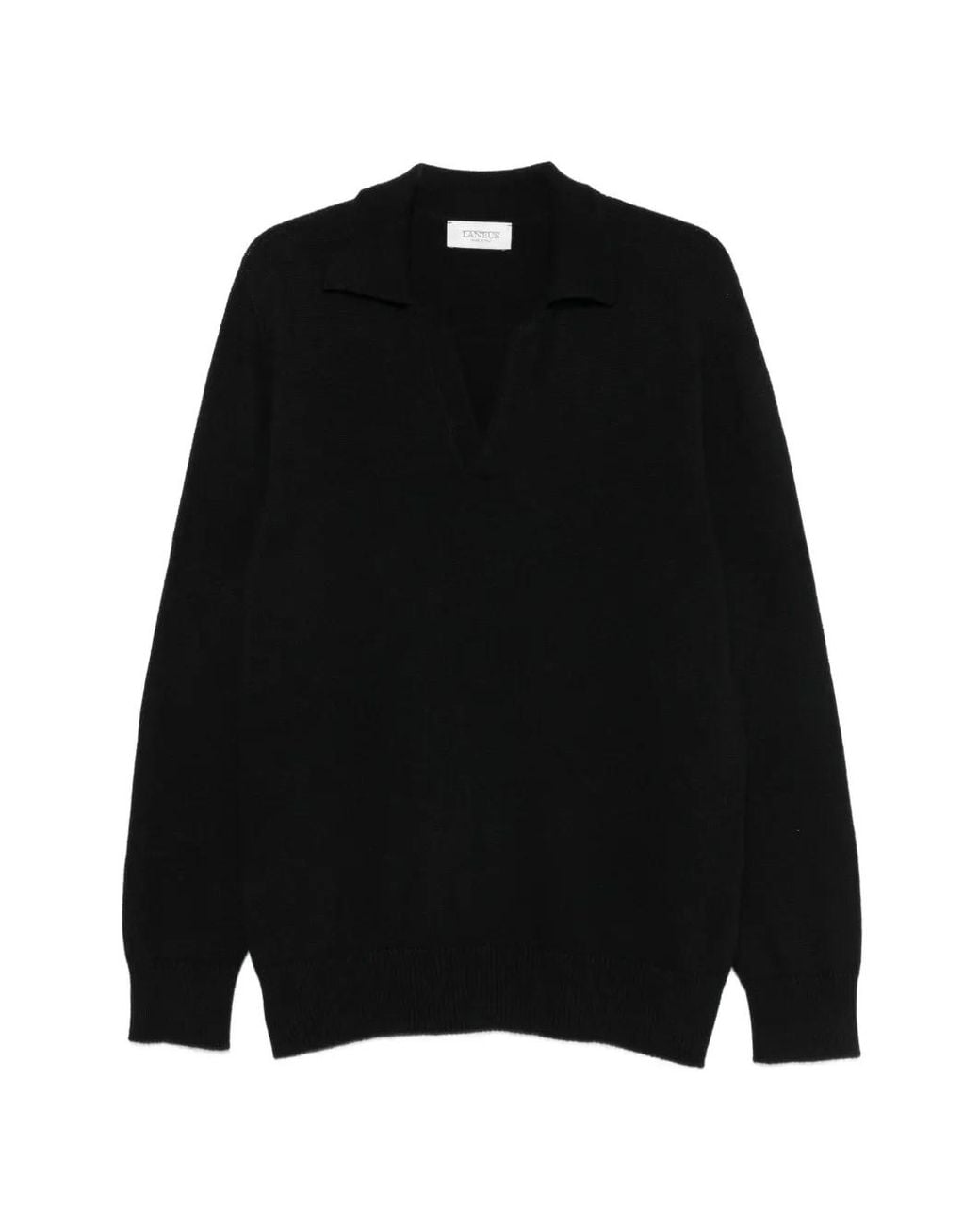 Laneus Black Fine-Knit Long-Sleeve Sweater for men