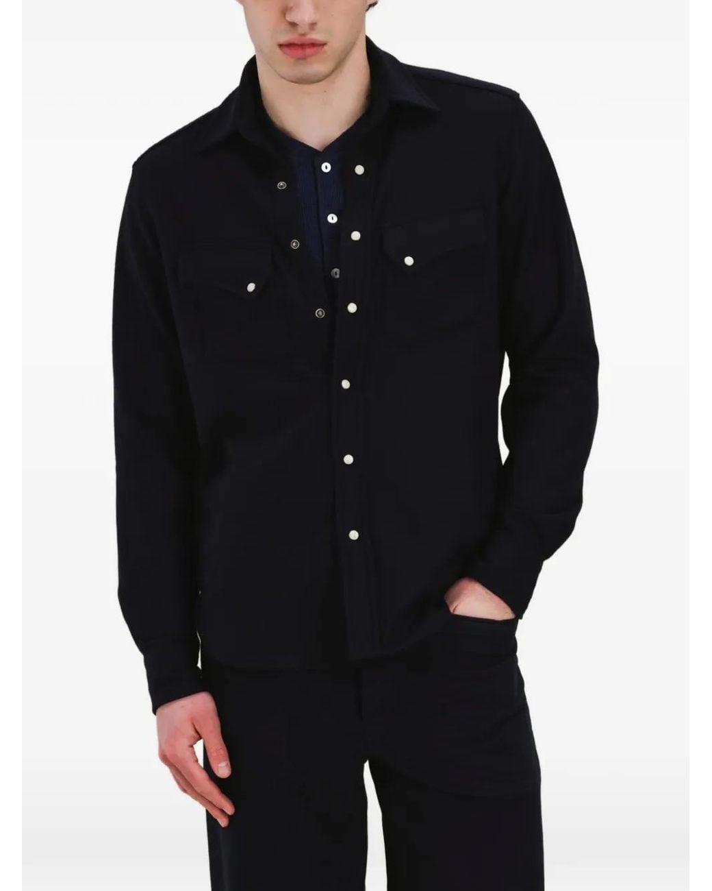 Fortela Blue Pasadena Contrast-Stitching Shirt for men