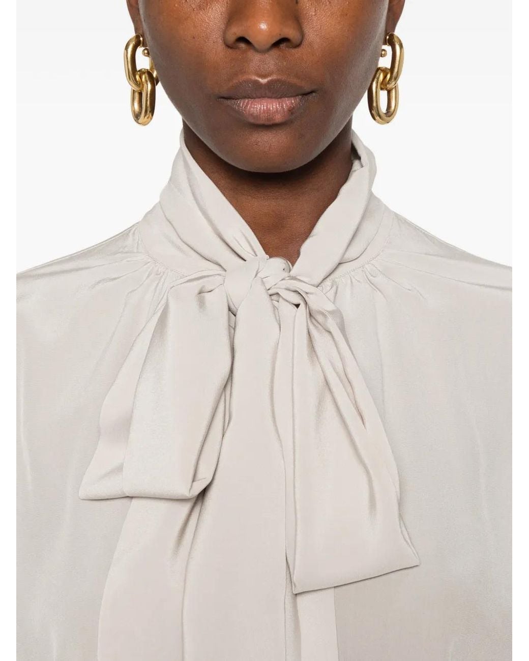 Barba Napoli Brown Pussy-Bow Silk Blouse