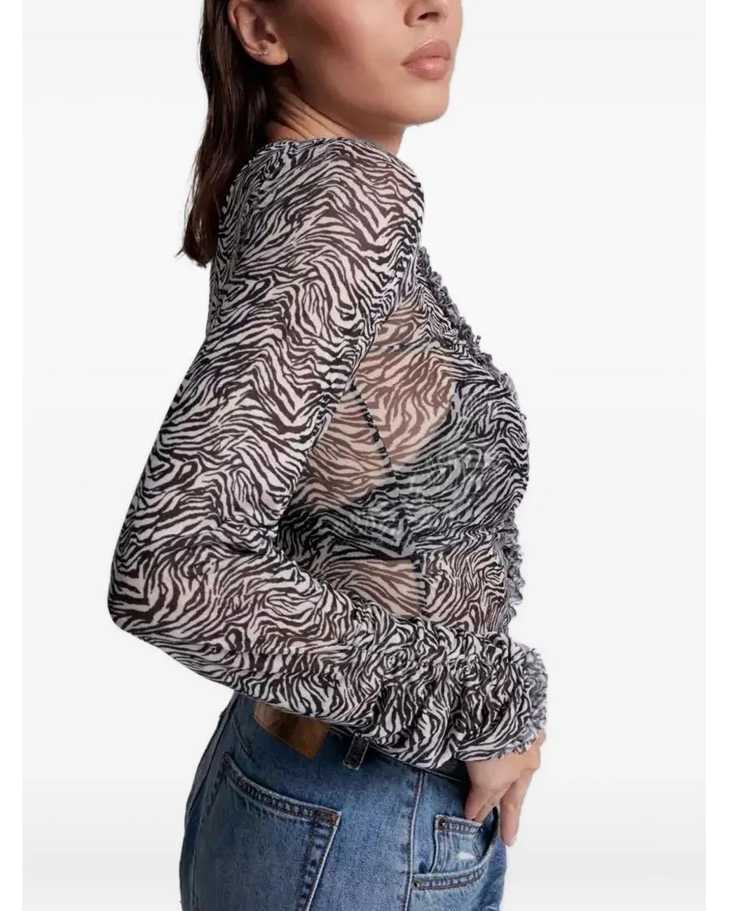 One Teaspoon Gray Zebra-Pattern Blouse