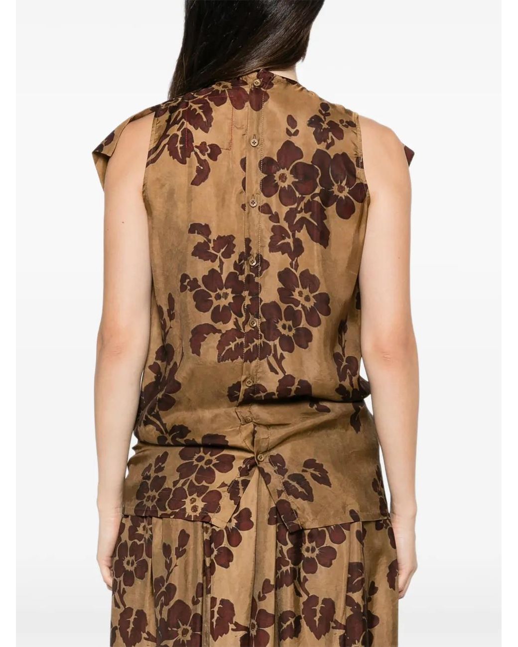 Uma Wang Brown Drapierte Bluse Mit Print