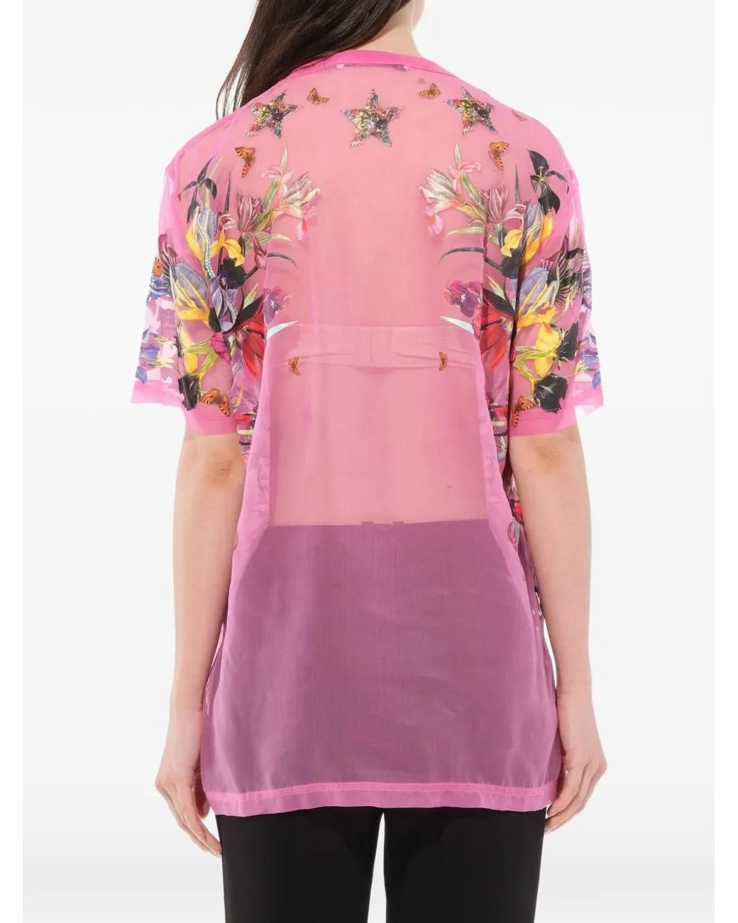 Givenchy Pink Floral-Print Semi-Sheer T-Shirt