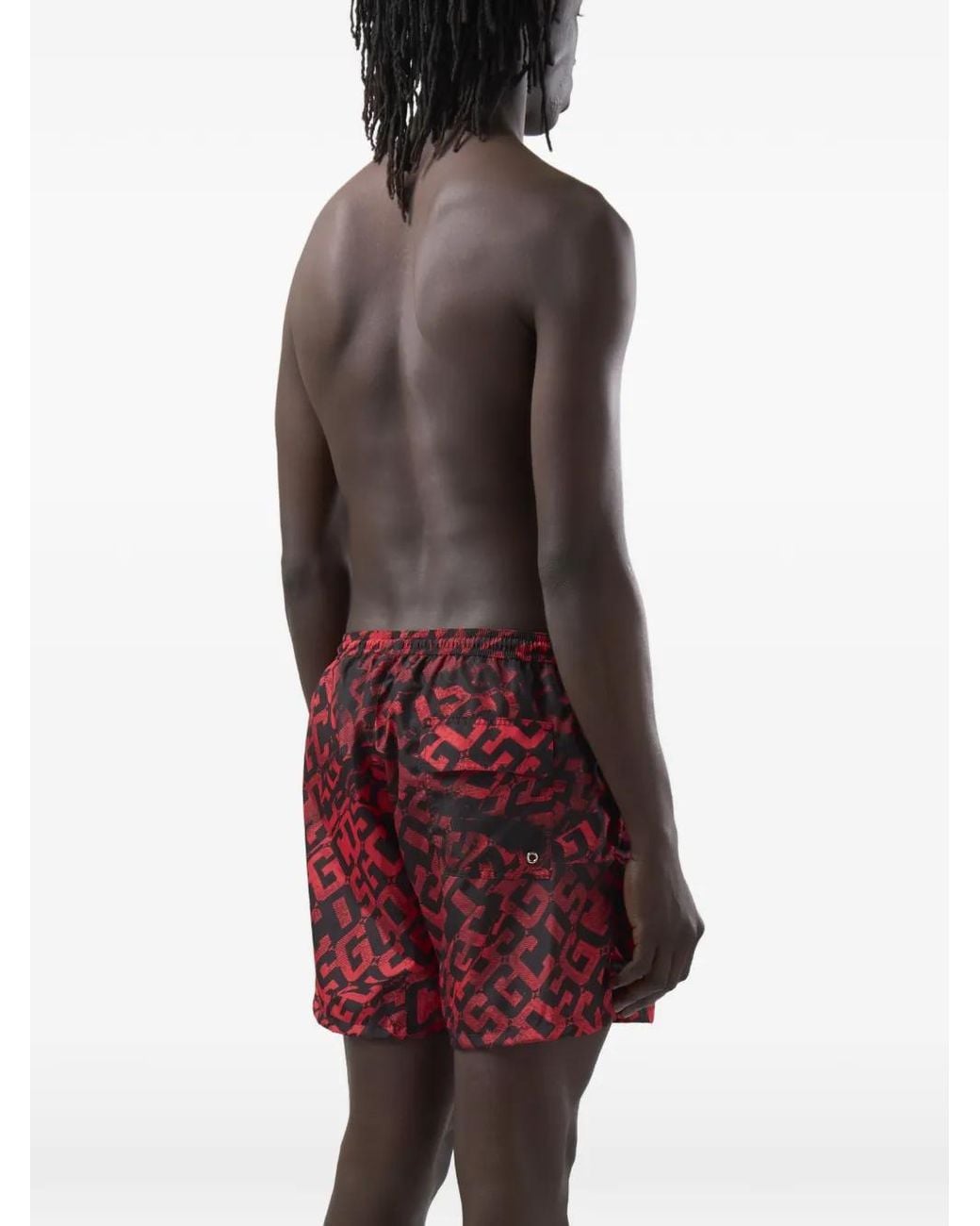 Gcds Red Monogram-Print Swim Shorts for men