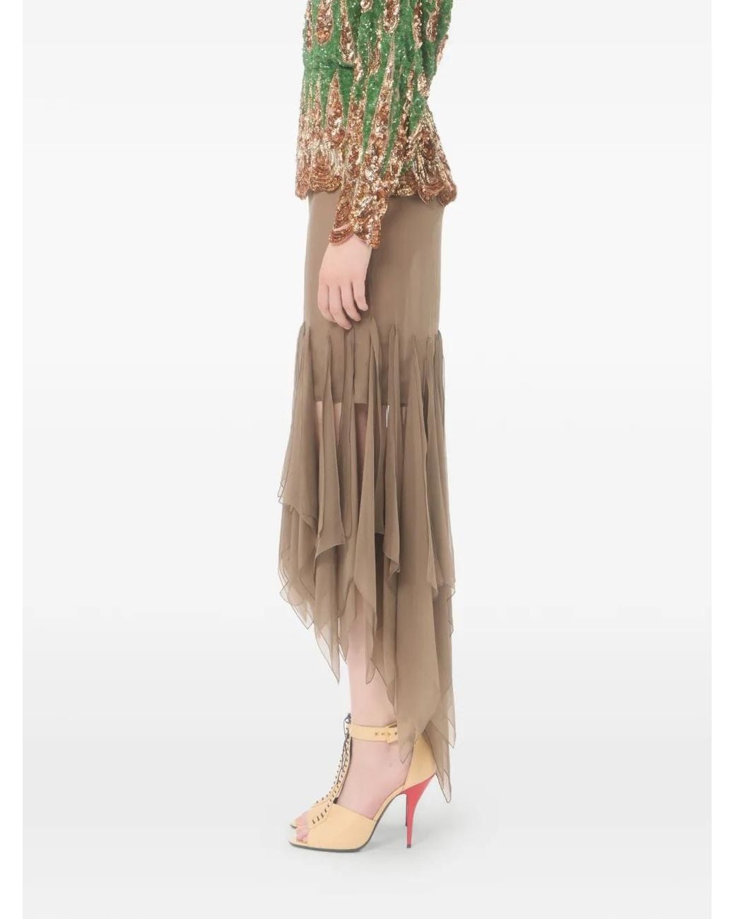 Valentino Garavani Natural Asymmetrical Chiffon Midi Skirt