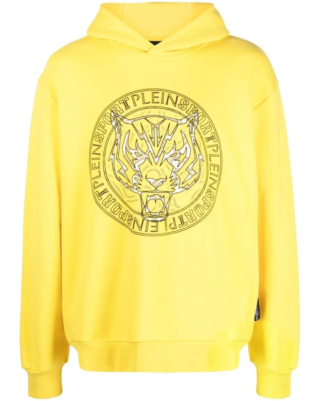 Philipp Plein Yellow Logo Tiger-Print Hoodie for men
