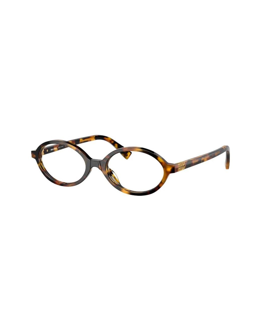Miu Miu Green Tortoiseshell-Effect Oval Glasses