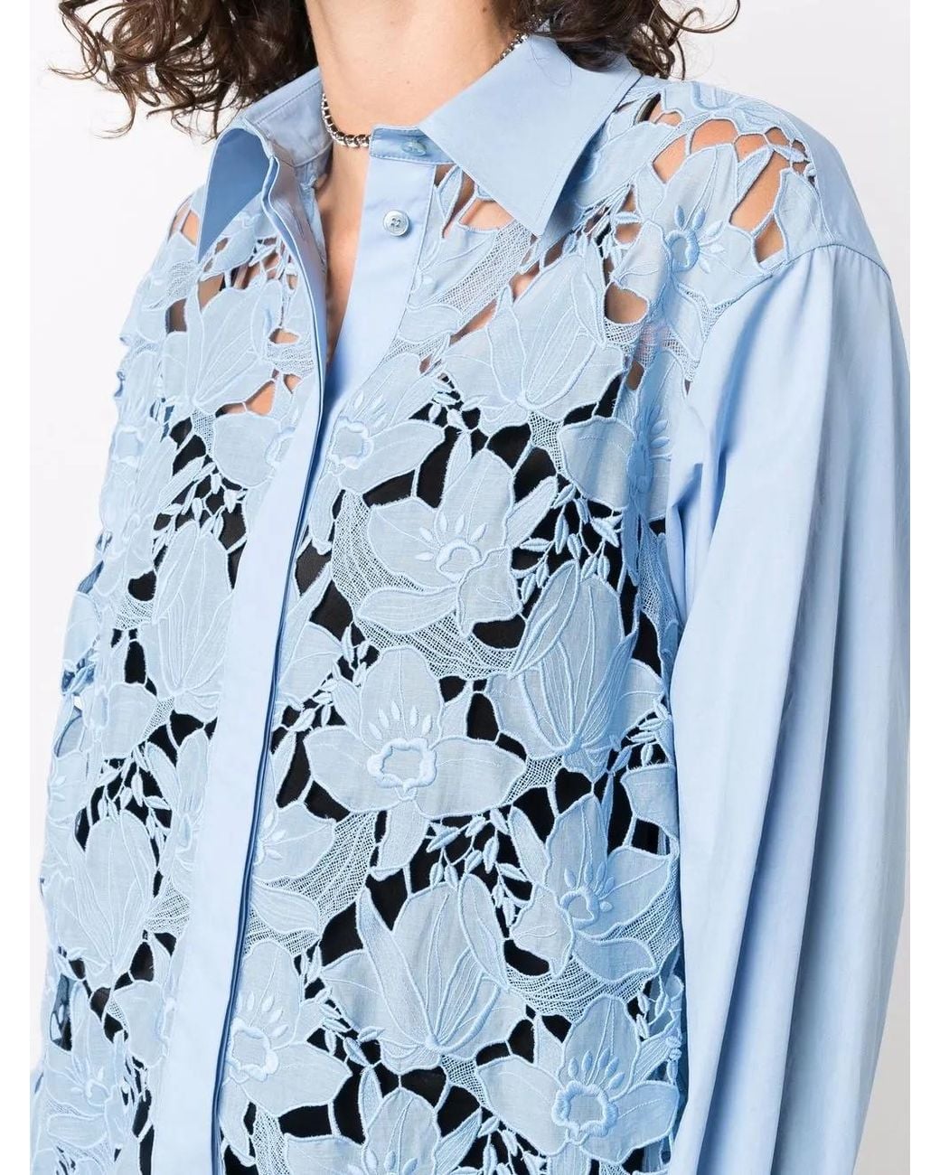 Valentino Garavani Blue Long-Sleeve Lace Shirt