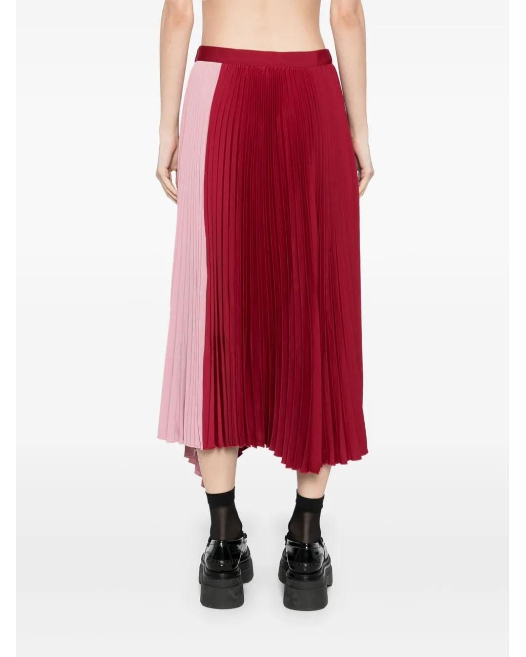 Maison Kitsuné Red Fully Pleated Midi Skirt