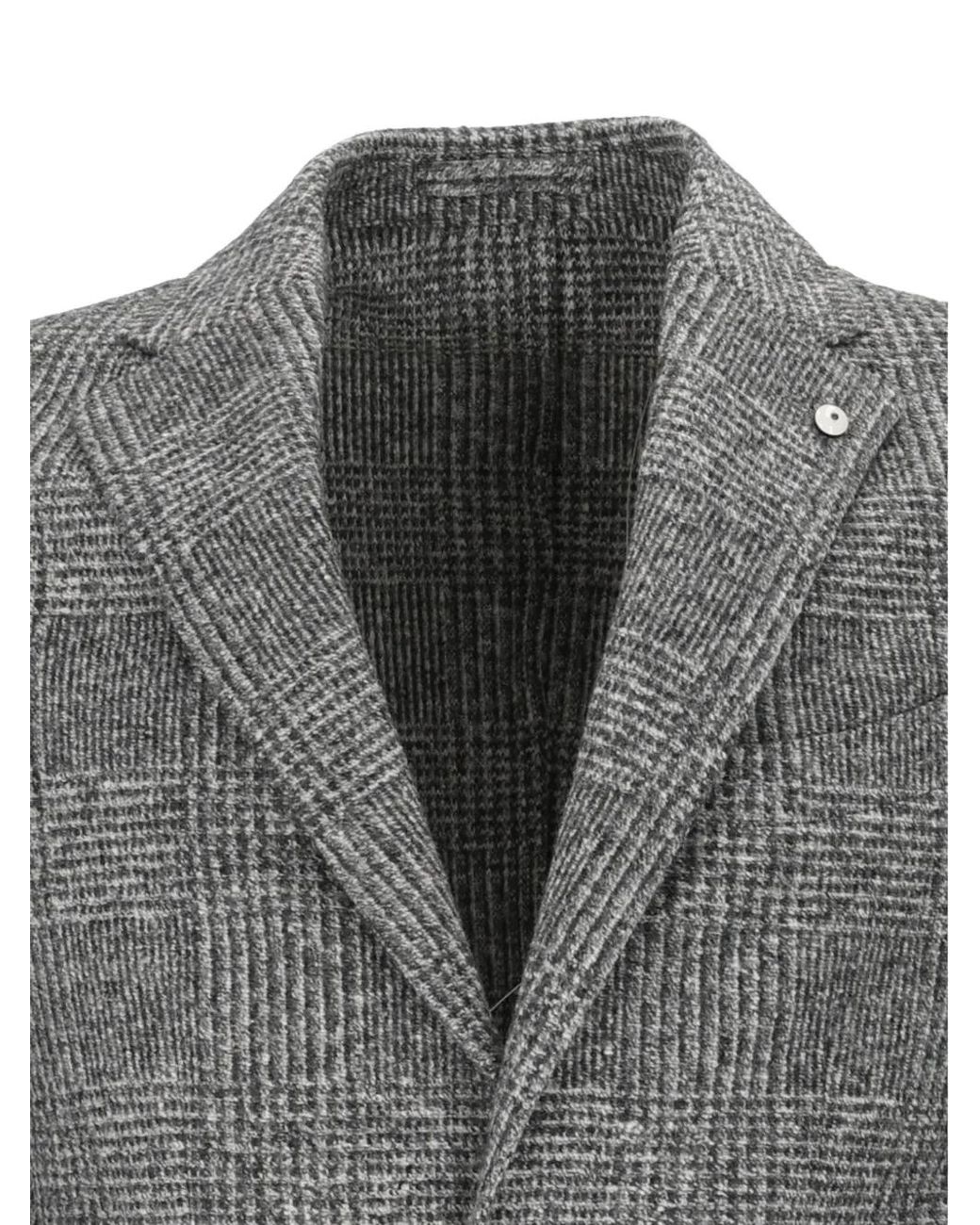 L.b.m. 1911 Gray Checked Notched-Lapel Blazer for men