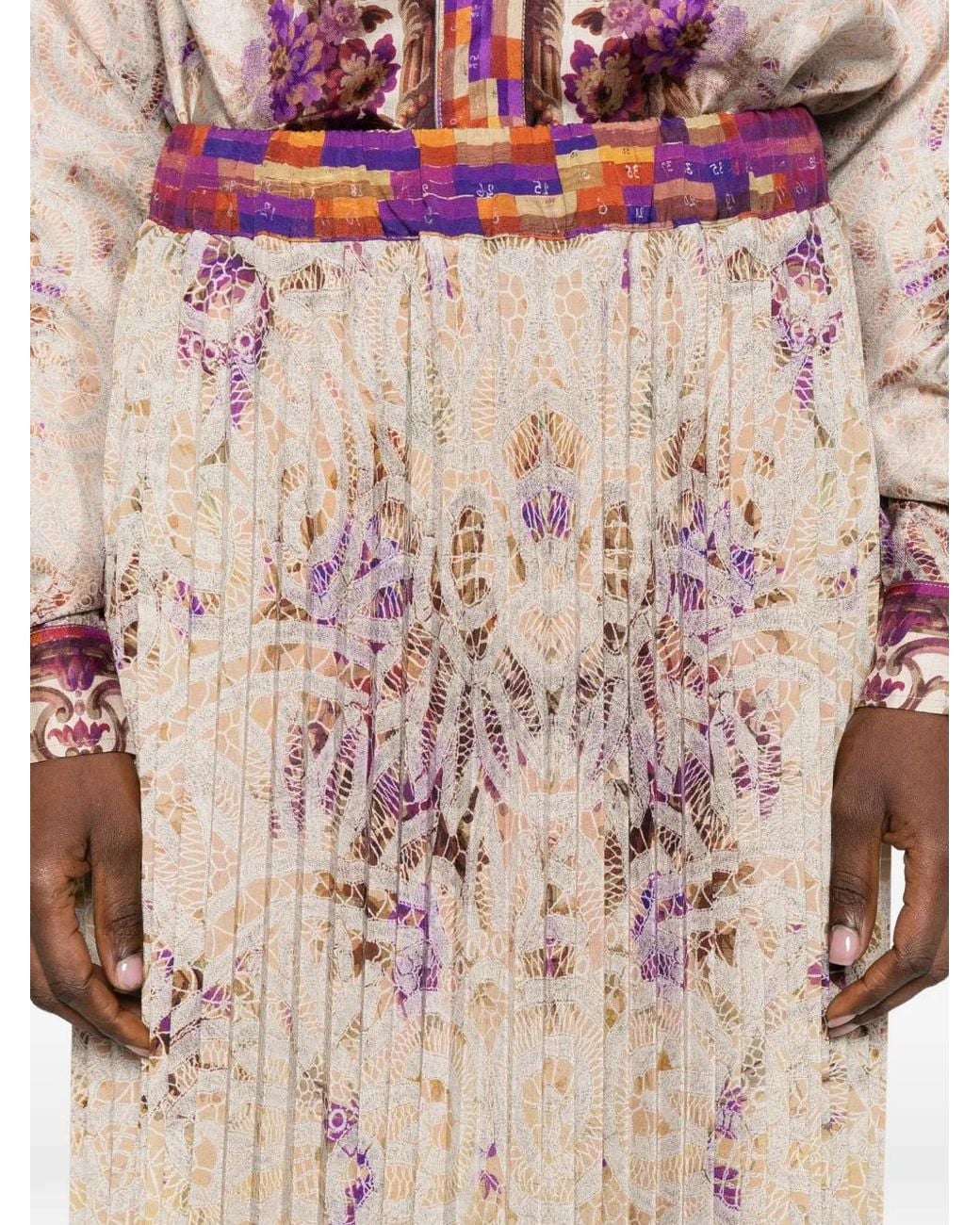 Pierre Louis Mascia Natural Ceto Pleated Floral Skirt
