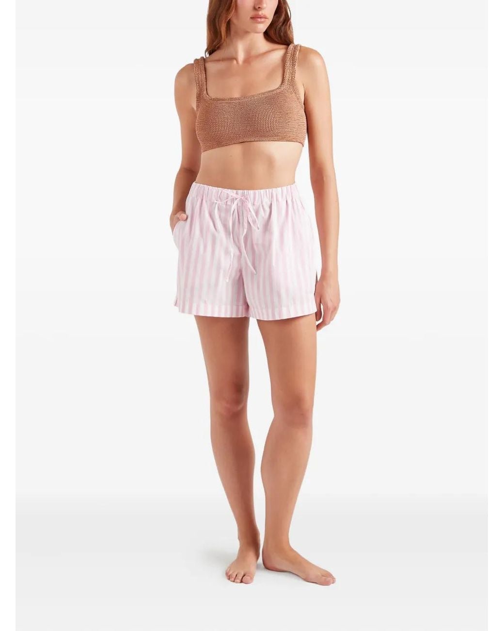 Hunza G White Cabana Striped-Pattern Logo-Embroidery Shorts