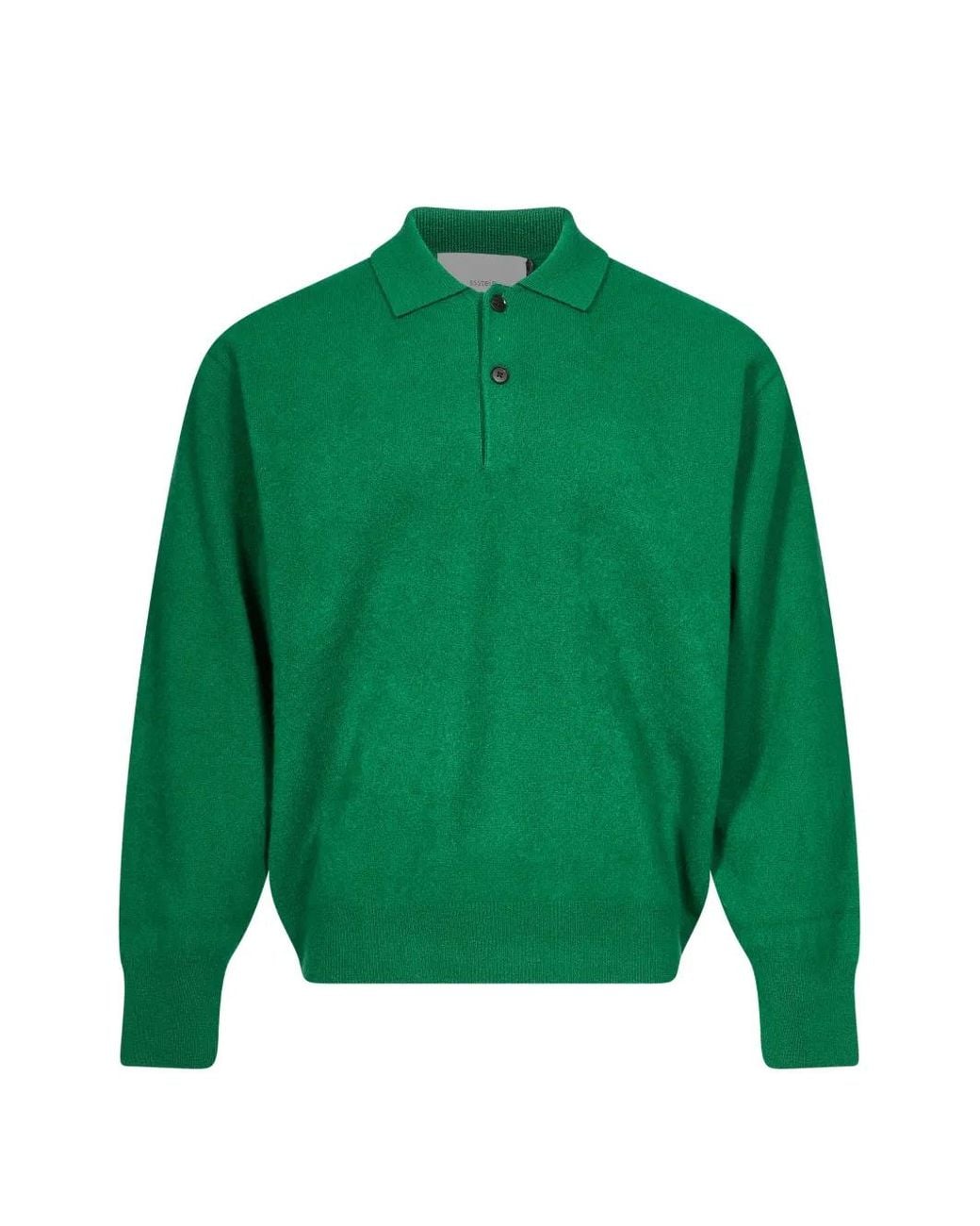 Ssstein Green Knitted Long-Sleeve Polo Shirt