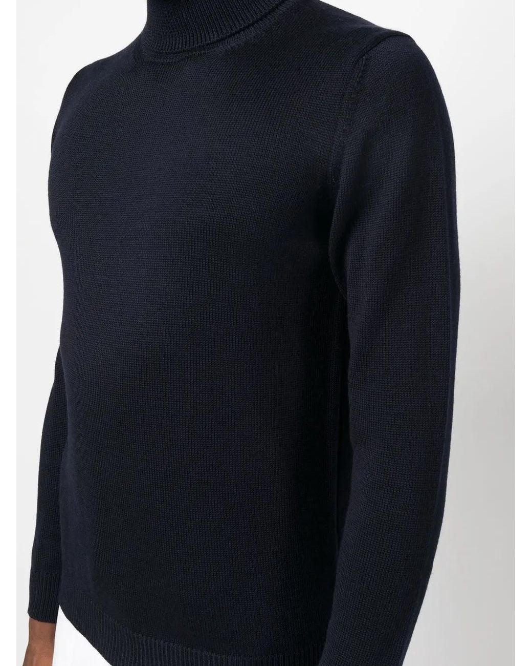 Roberto Collina Blue Ribbed Hem Roll-Neck Jumper for men