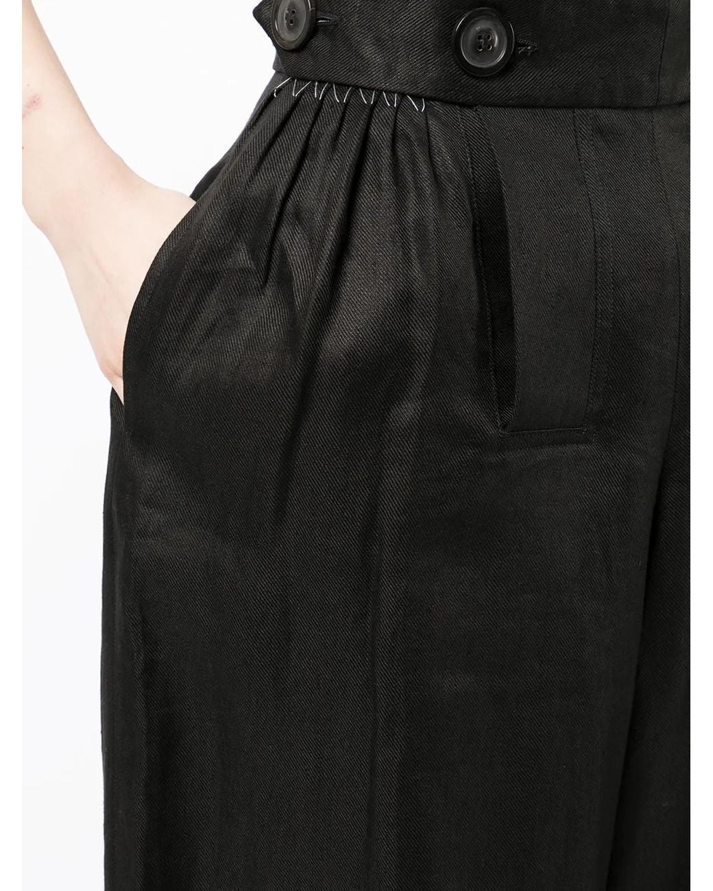 Maison Margiela Black Wide-Leg Trousers With High Waist And Button Details