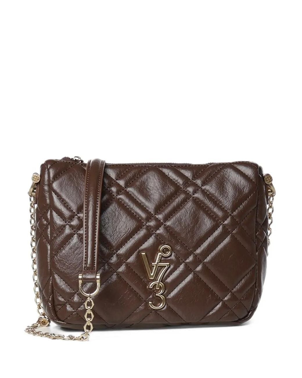 V73 Brown Diaspro Quilted Logo-Plaque Shoulder Bag