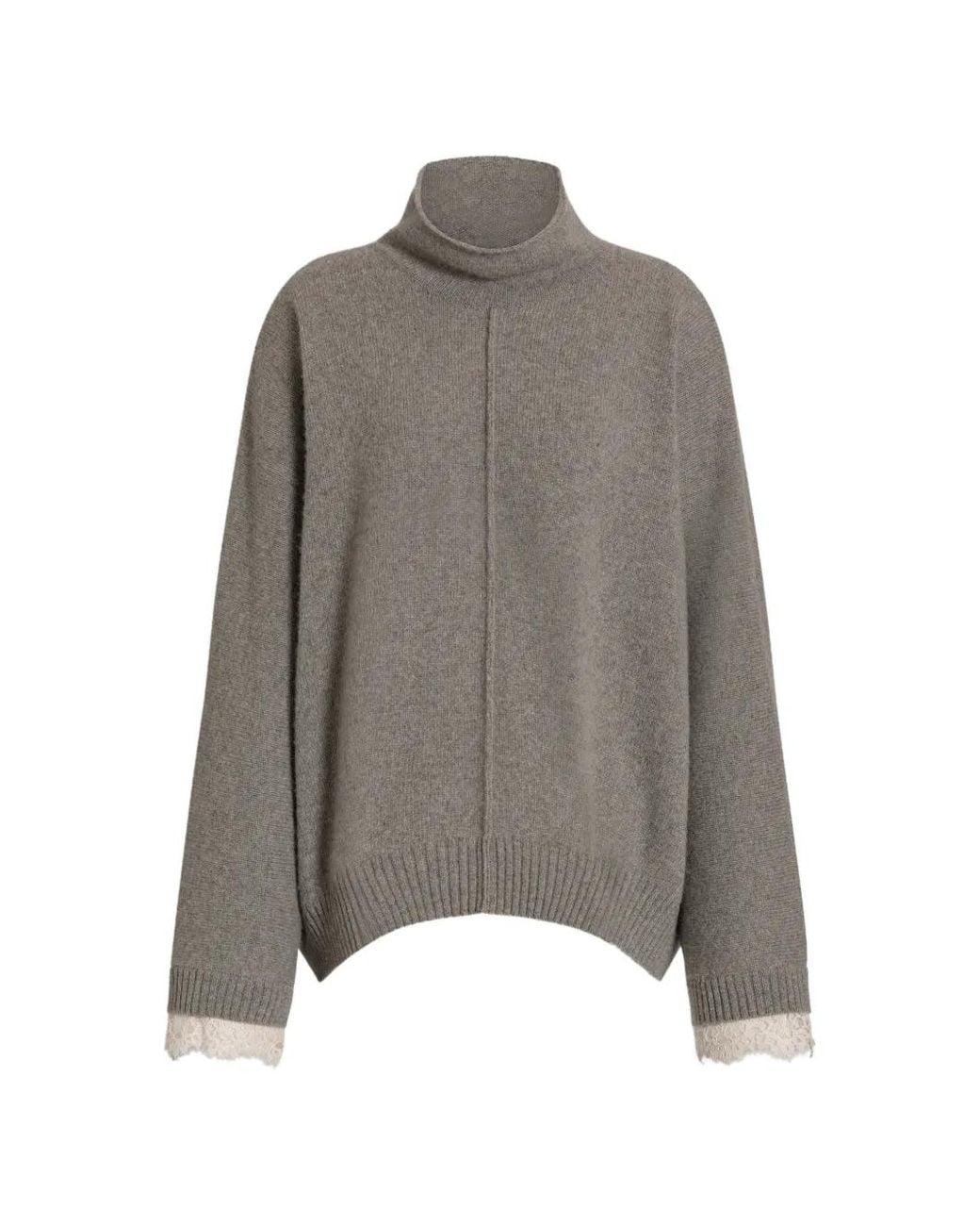 Alberta Ferretti Gray Cashmere Turtle-Neck Sweater