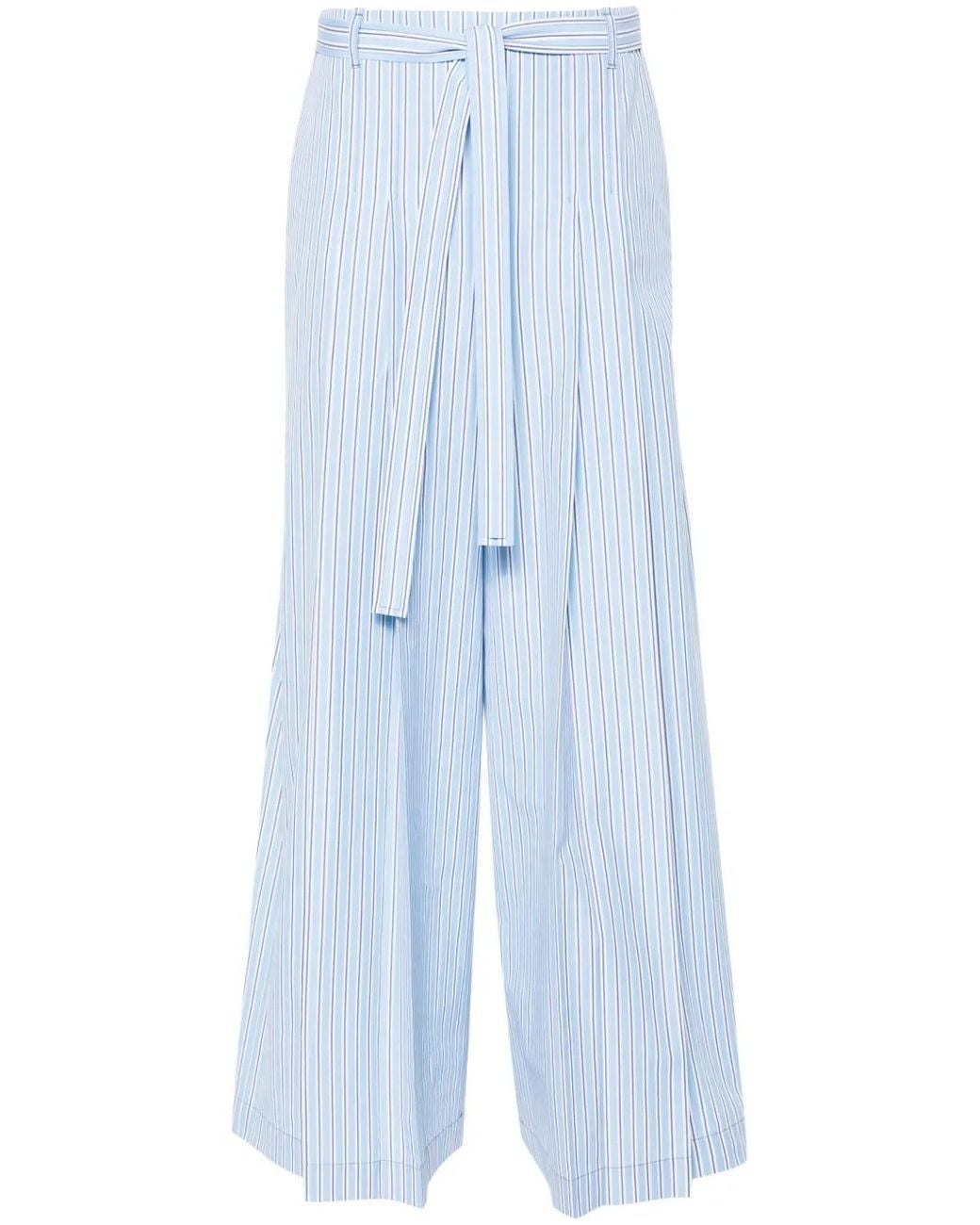 Alberta Ferretti Blue Pleat-Detail Striped Palazzo Pants