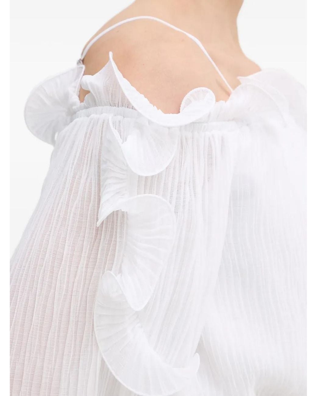 Guess White Gabriella Ruffled-Trim Blouse