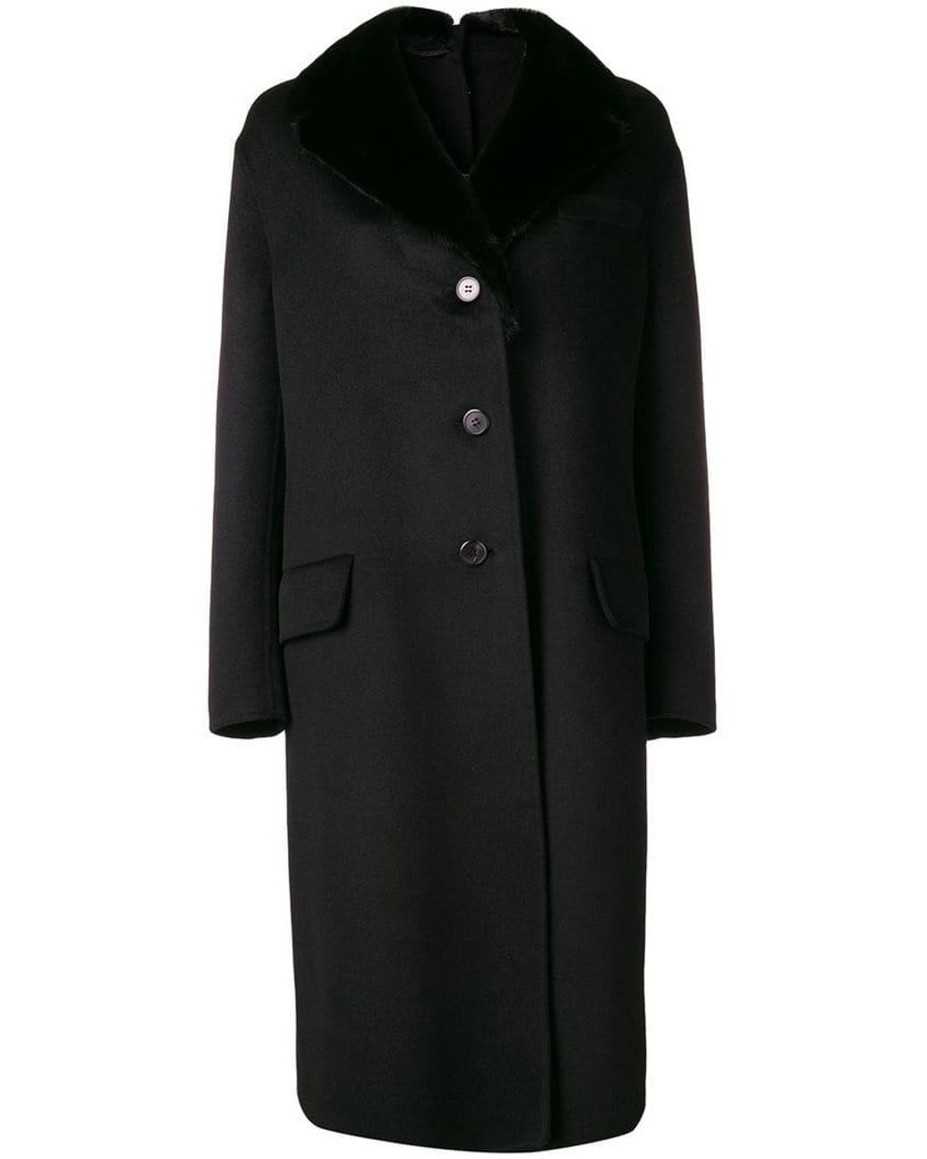 Prada Mink Fur Collar Coat in Black | Lyst
