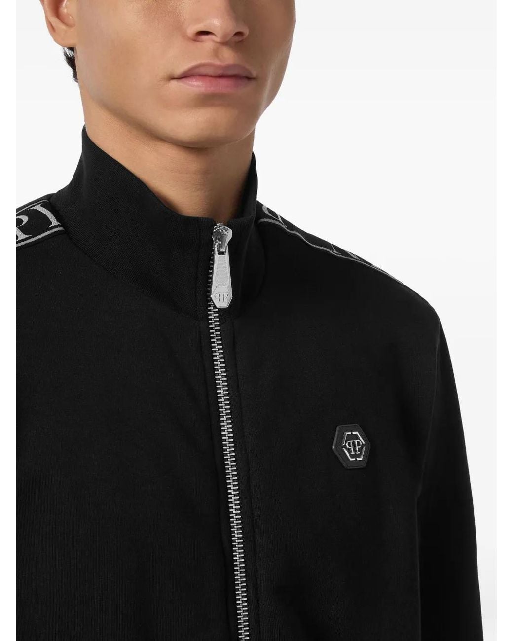 Philipp Plein Black Fleece Tracksuit Jacket Plein Tape for men