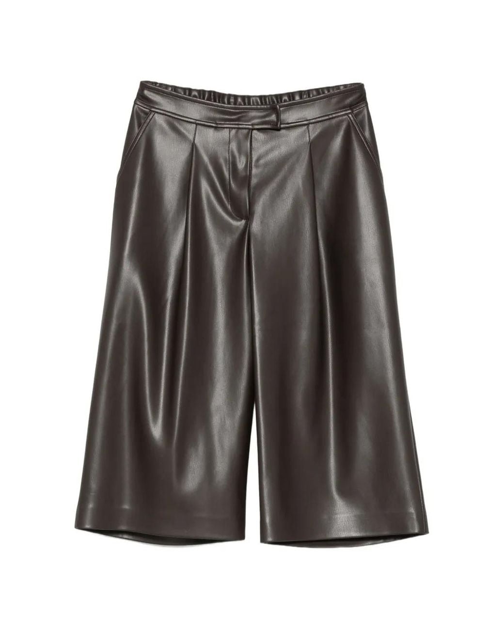 Alpha Studio Gray Pleated Knee-Length Shorts
