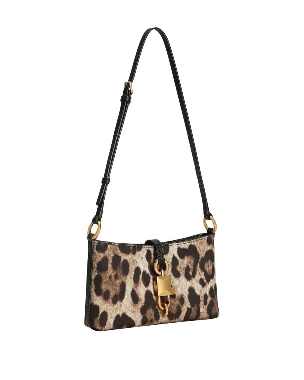 Dolce & Gabbana Gray Leopard-Print Lock Shoulder Bag