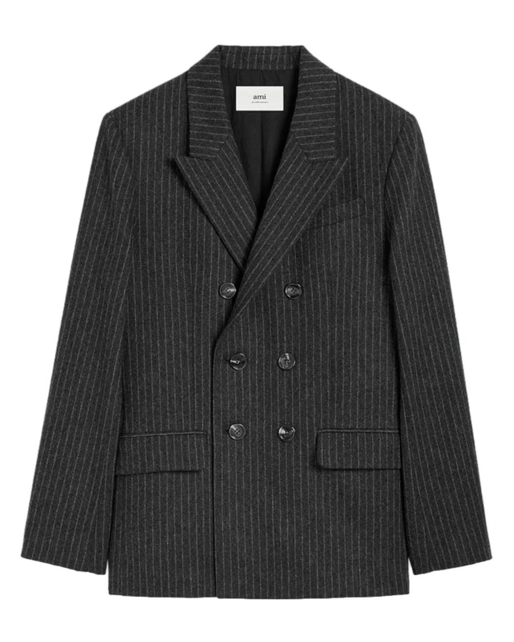 AMI Black Pinstriped Double-Breasted Blazer for men