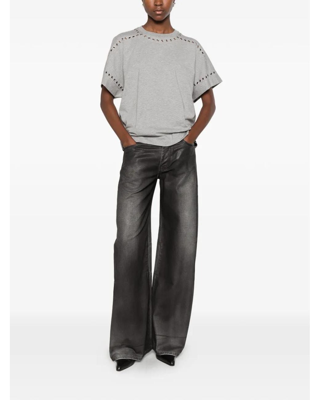 Circus Hotel Black Coated Wide-Leg Jeans