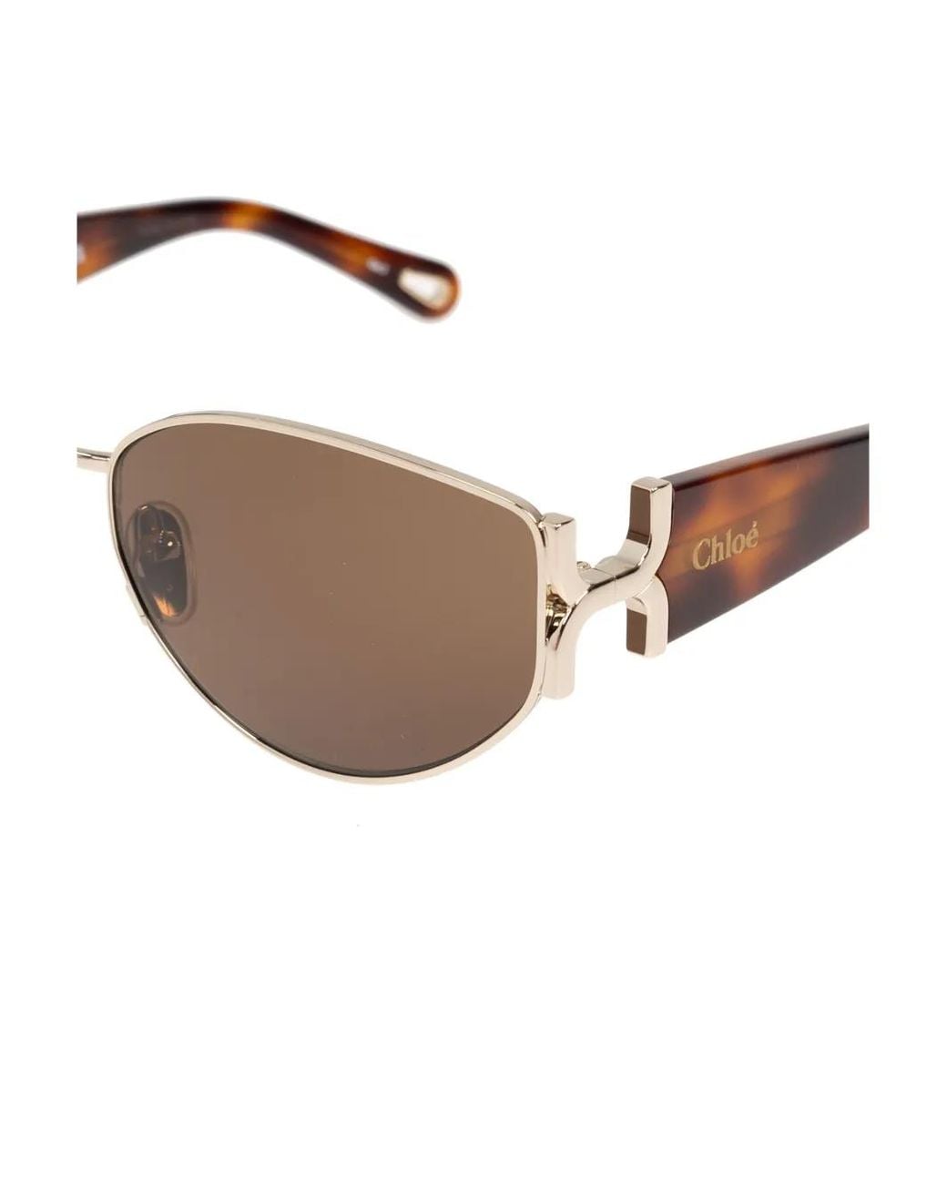 Chloé Brown Logo-Engraved Oval-Lens Sunglasses
