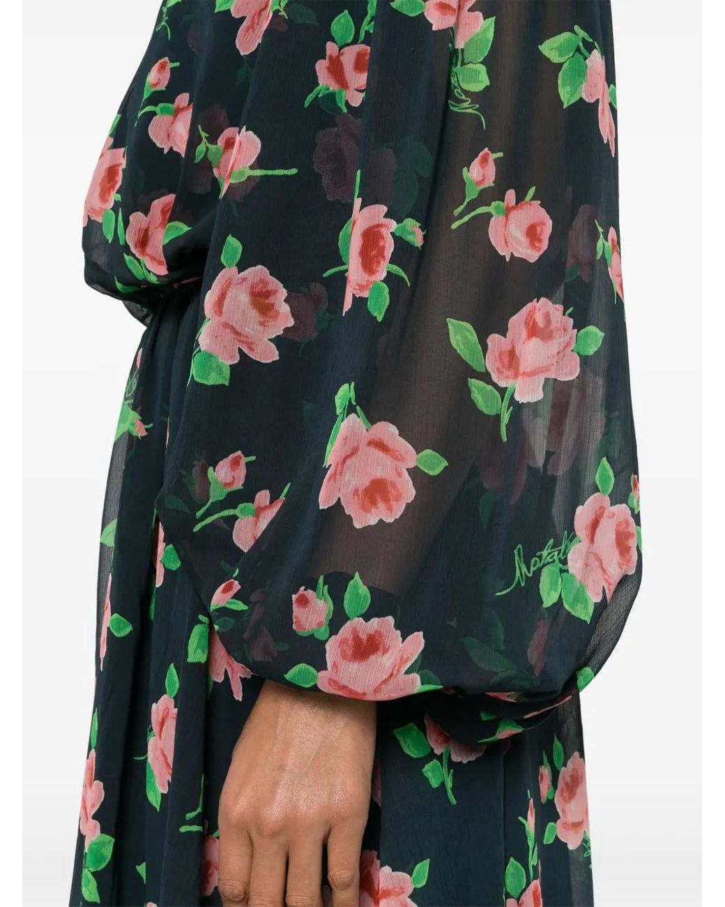 ROTATE BIRGER CHRISTENSEN Green Floral-Print Off-Shoulder Chiffon Maxi Dress