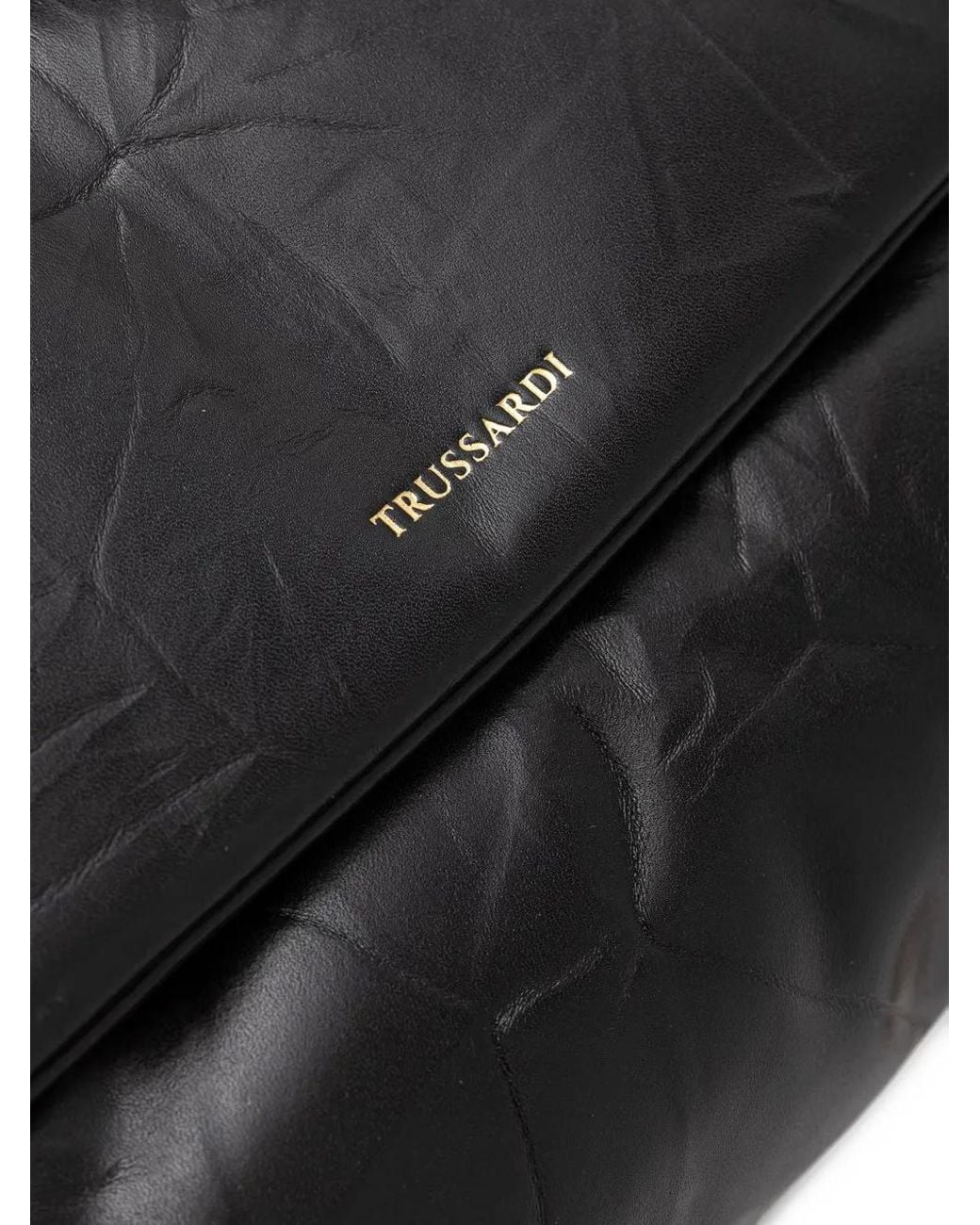 Trussardi Black Sac Porté Épaule Orbita Médium À Effet Froissé