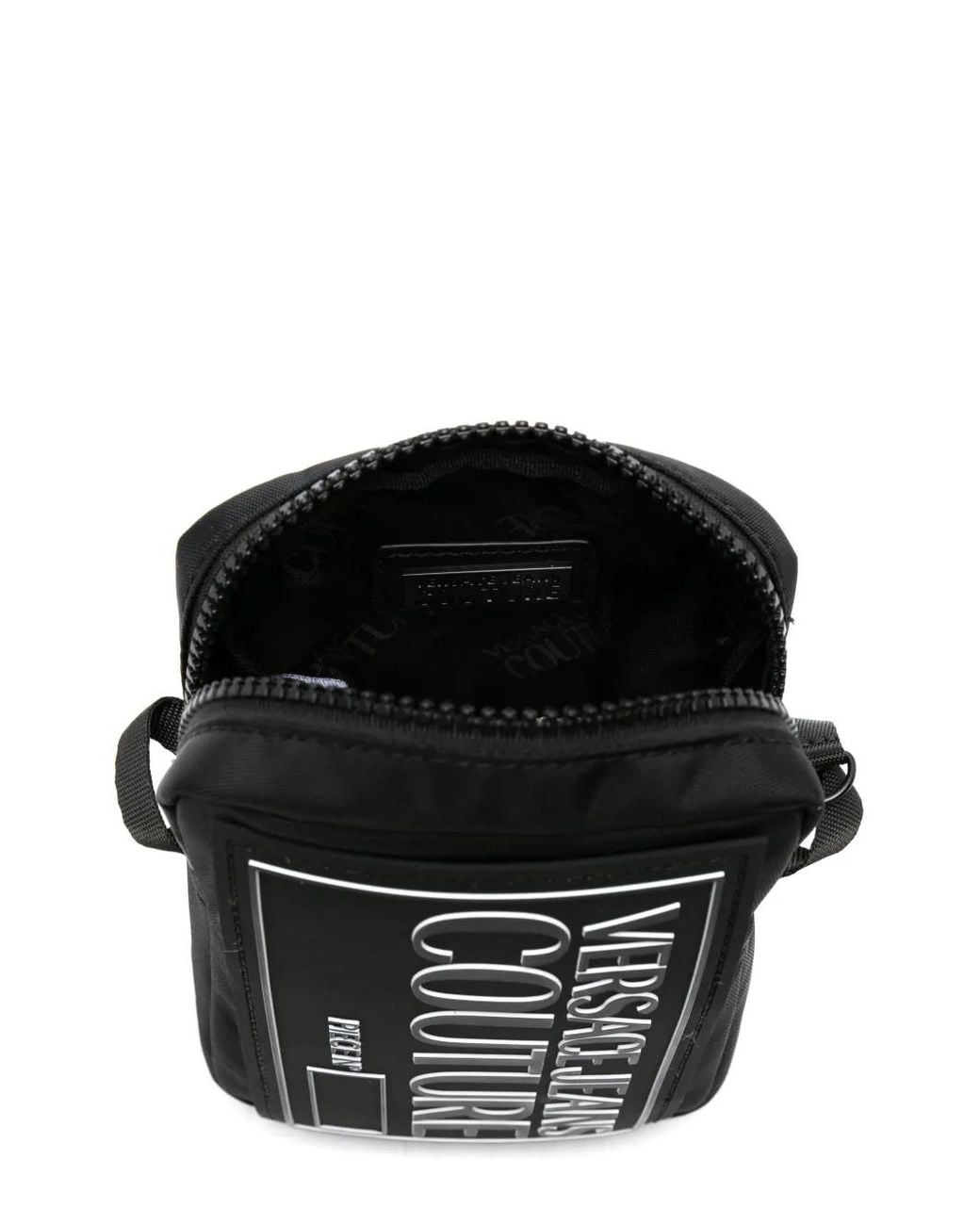 Versace Jeans Couture Black Logo-Patch Zipped Crossbody Bag for men