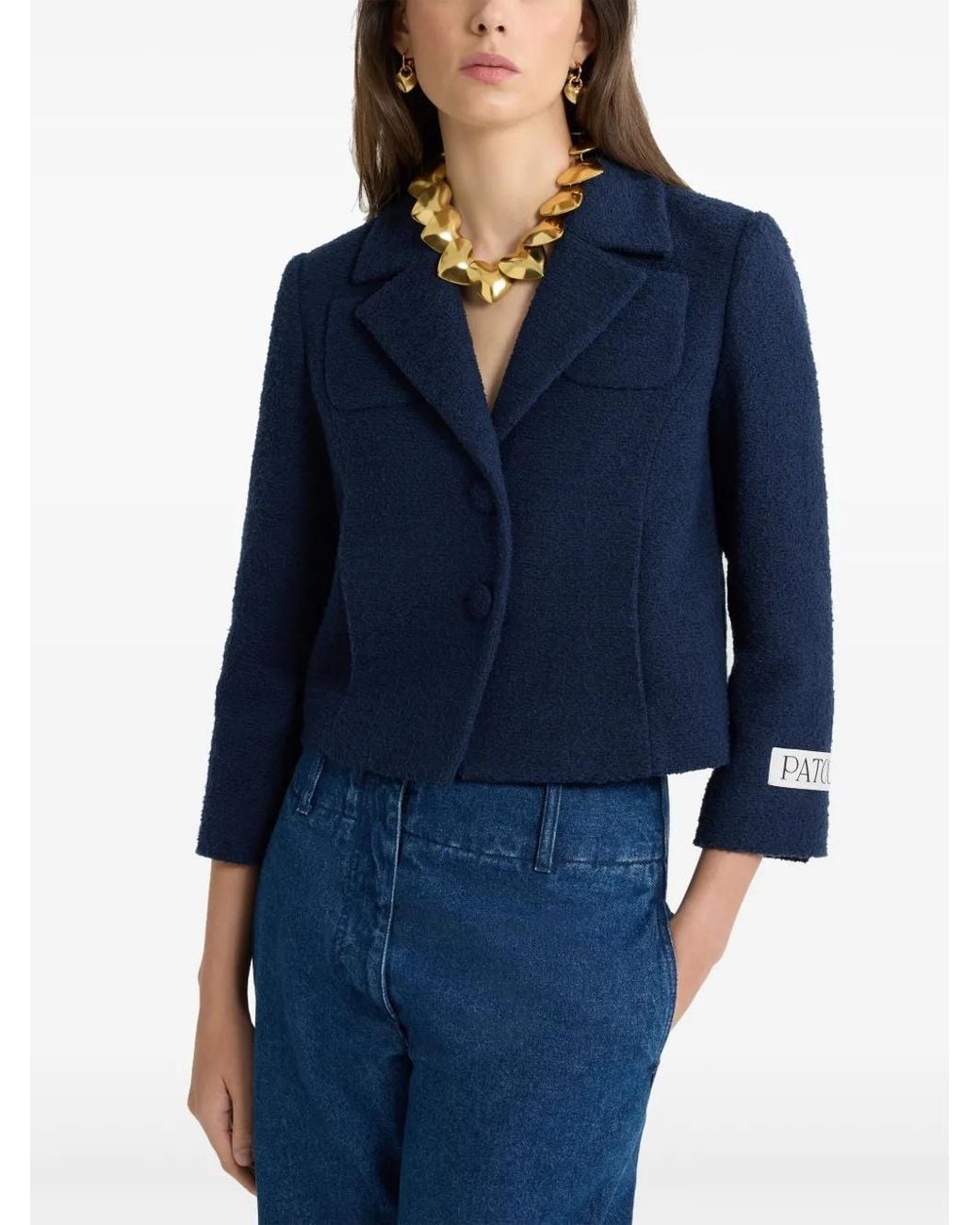 Patou Blue Cropped Tailored Tweed Jacket