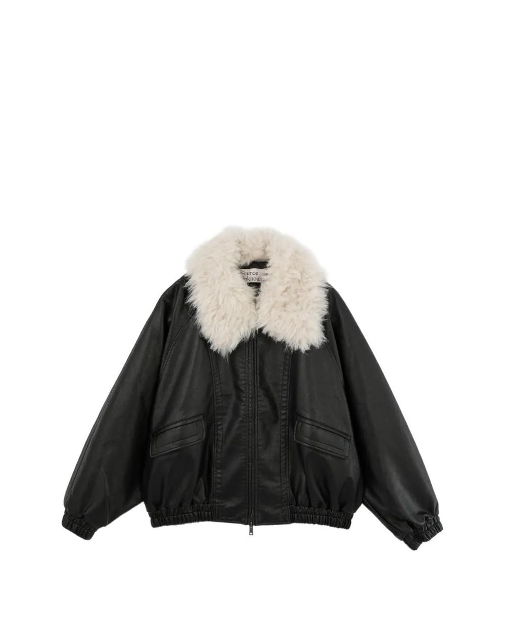 Source Unknown Black Rioni Faux-Fur-Collar Bomber Jacket