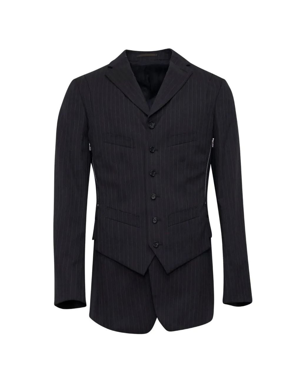 Comme des Garçons Blue Dobby Pinstripe-Pattern Zip-Detail Blazer for men