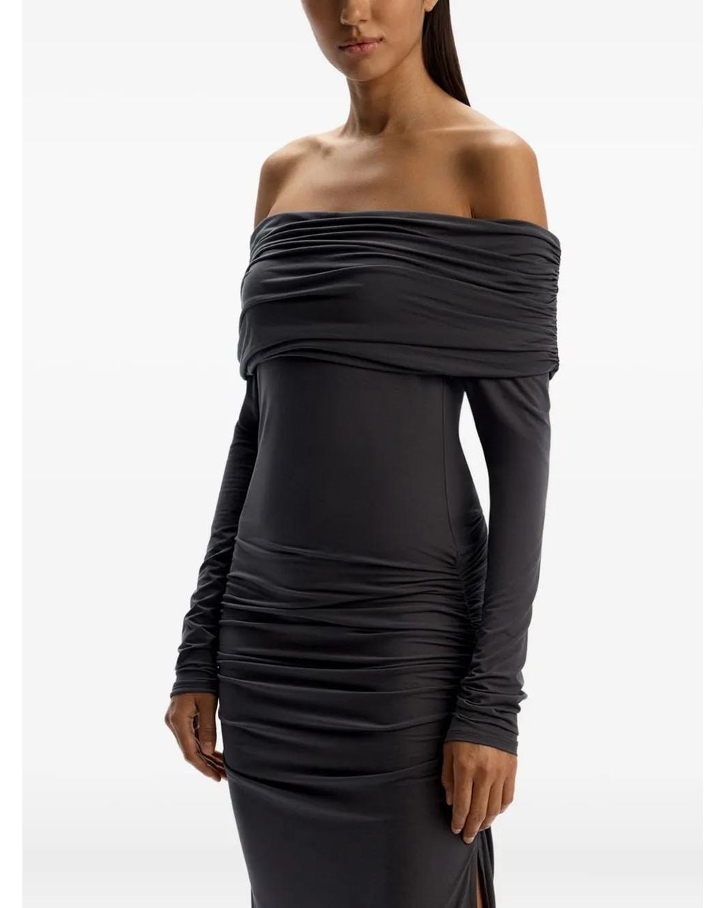 12 STOREEZ Black Off-Shoulder Ruched Dress