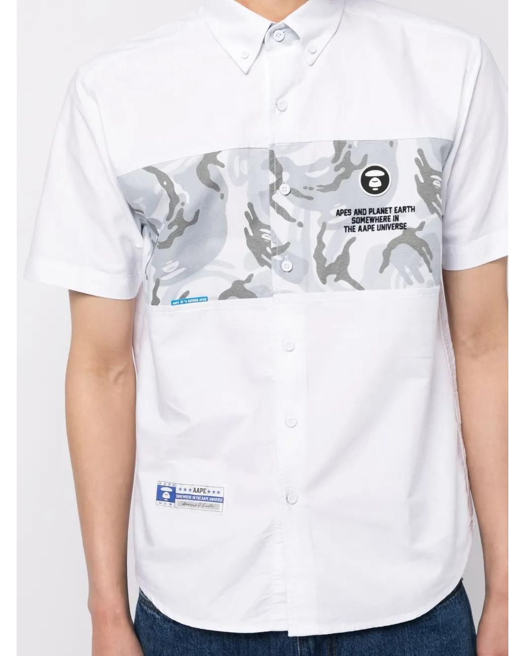 Aape By A Bathing Ape White Logo-Patch Cotton Shirt for men