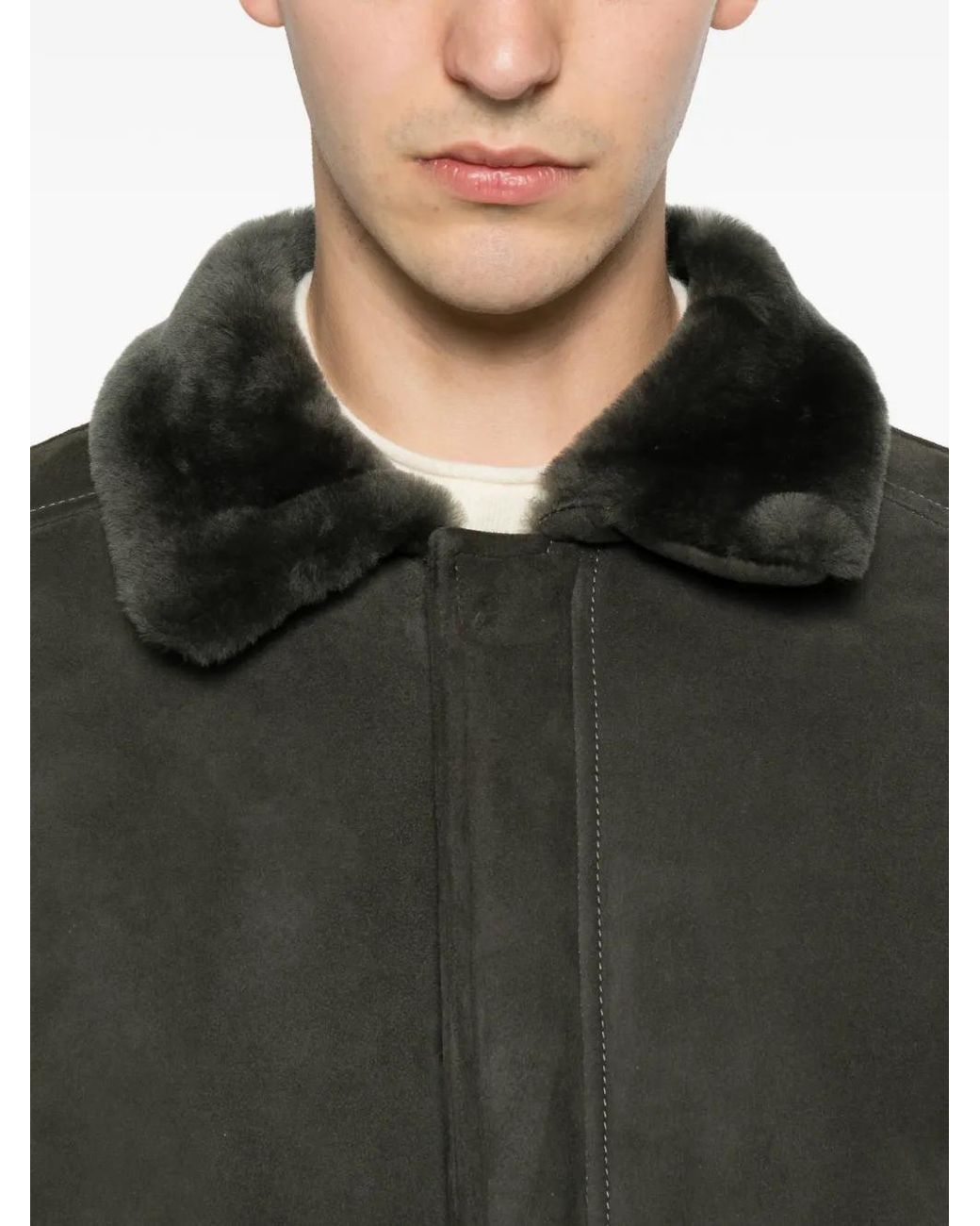 Eleventy Black Shearling-Collar Bomber Jacket for men
